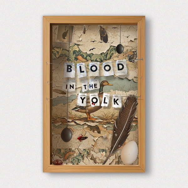 Blood In The Yolk anthology paperback cover featuring avian horror imagery by Tiny Worlds Publishing
