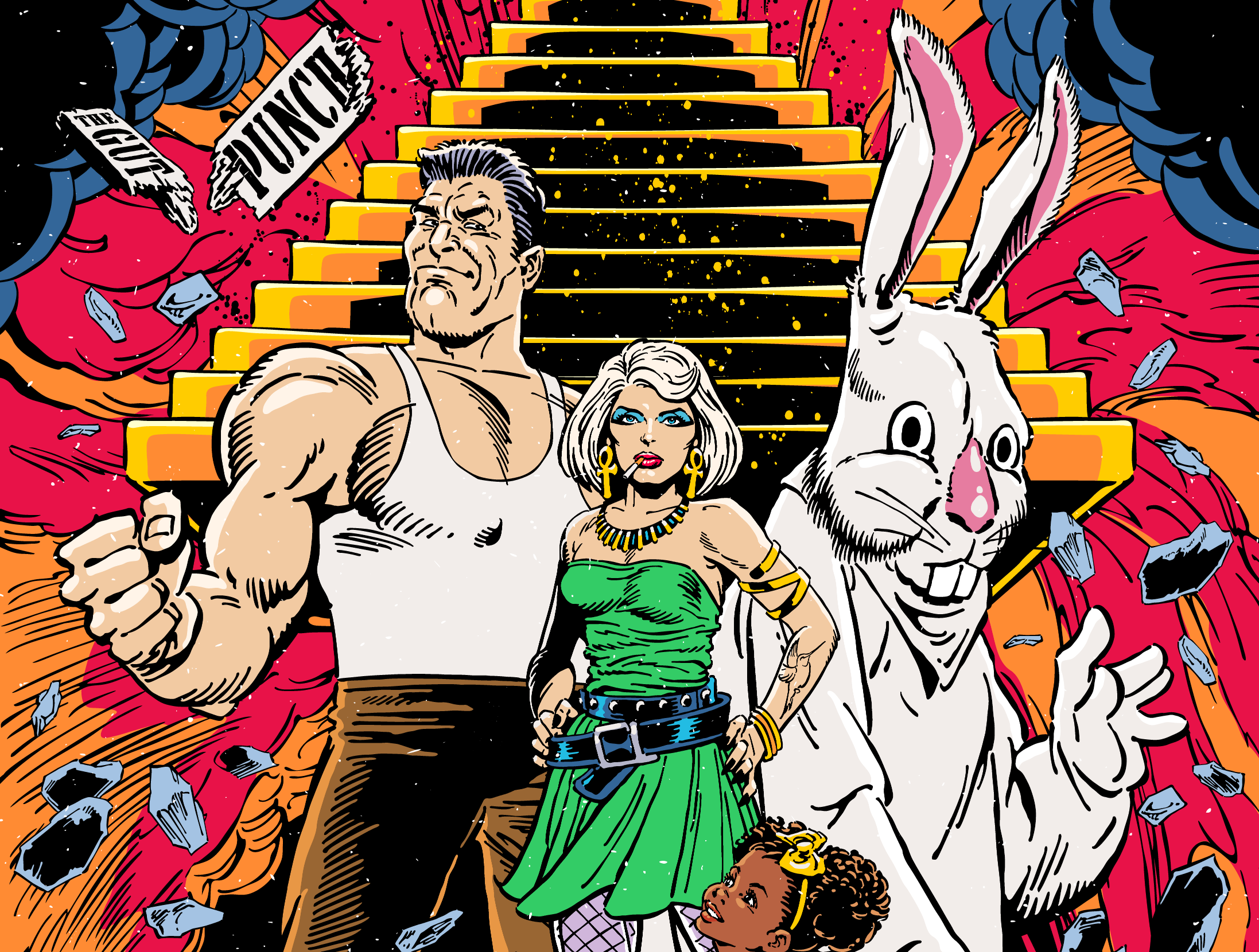‘Cherry Kills’ cover — Comic book-style illustration by Butcher billy with a man, woman, and rabbit character on a colorful background.