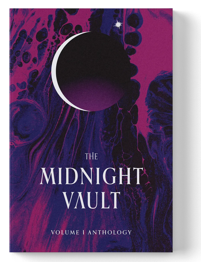 The Midnight Vault I hardcover anthology cover, featuring 29 sci-fi and horror stories from contemporary writers.