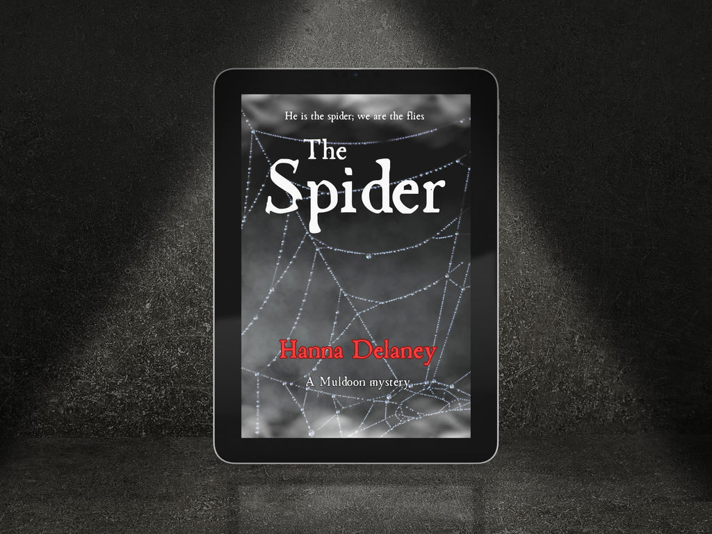 E-reader displaying the book cover of 'The Spider' by Hanna Delany on a dark background.