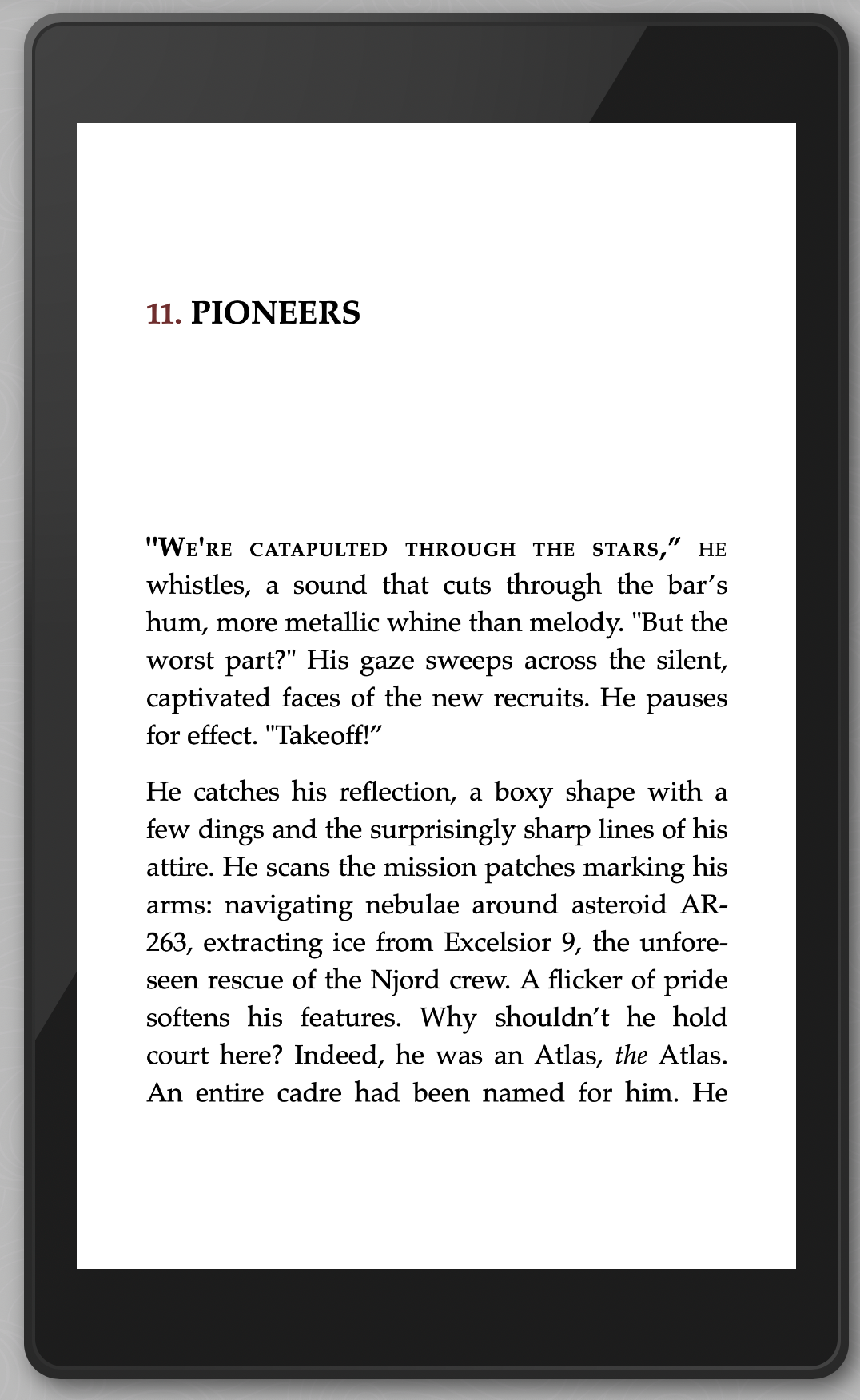 E-reader displaying a book with text on a white background