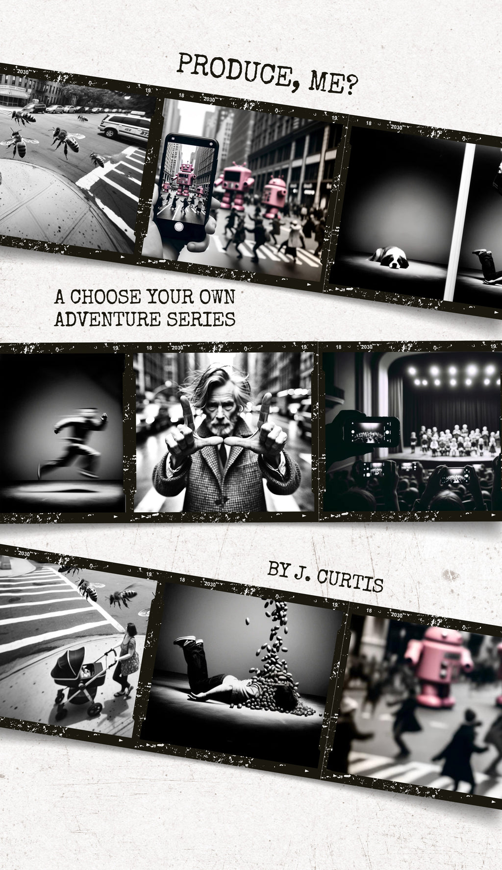 Tiny Worlds ebook cover of 'Produce, Me?' by J. Curtis, a choose-your-own-adventure story.