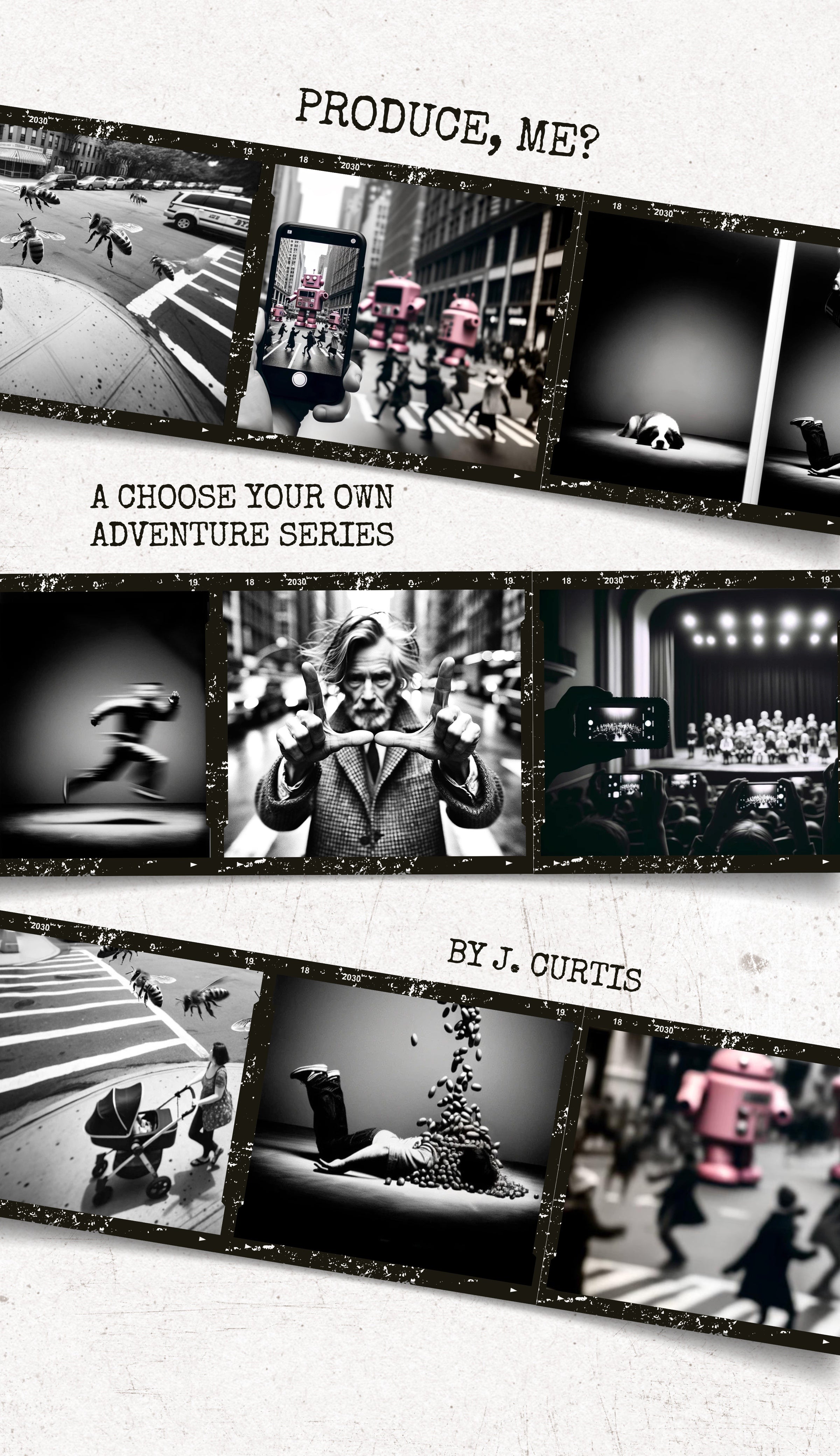 Tiny Worlds ebook cover of 'Produce, Me?' by J. Curtis, a choose-your-own-adventure story.